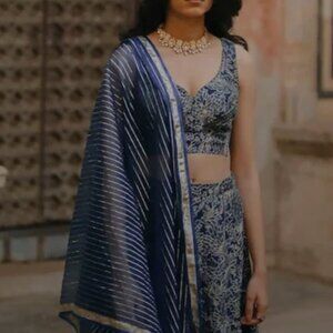 Blue Lengha with gold floral detailing